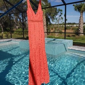 New Coral Lace Fitted Mermaid Dress